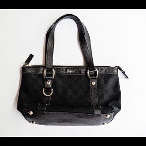 Gucci black canvas tote shoulder bag